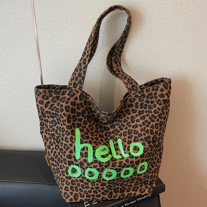 豹纹帆布包大容量学生上课手提袋