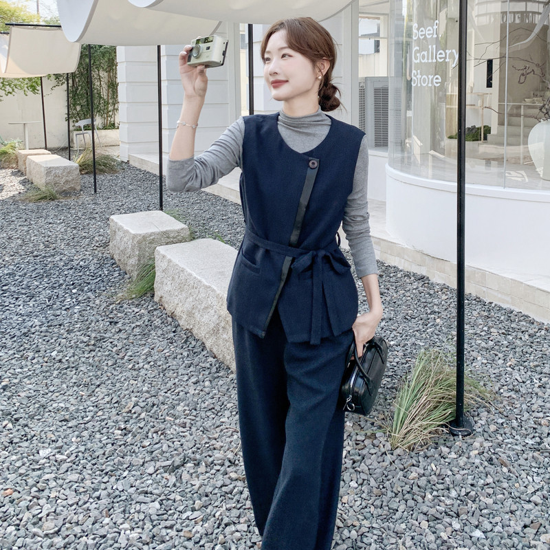 休闲气质显瘦时尚套装女2025春秋季新款韩版收腰马甲休闲裤三件套图片