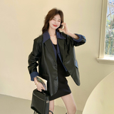 大货数据好春款新款假两件拼接牛仔皮衣外套8611P185控298，女装短外套，2C182
