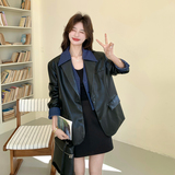 大货数据好春款新款假两件拼接牛仔皮衣外套8611P185控298，女装短外套，2C182