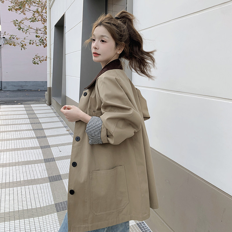 数据好格子拼接风衣外套F663P145控218,女装风衣,2C182