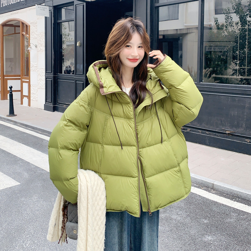 绿色韩系连帽泡芙羽绒服女2025年冬季新款小个子加厚白鸭绒面包服,女装羽绒服,2C182