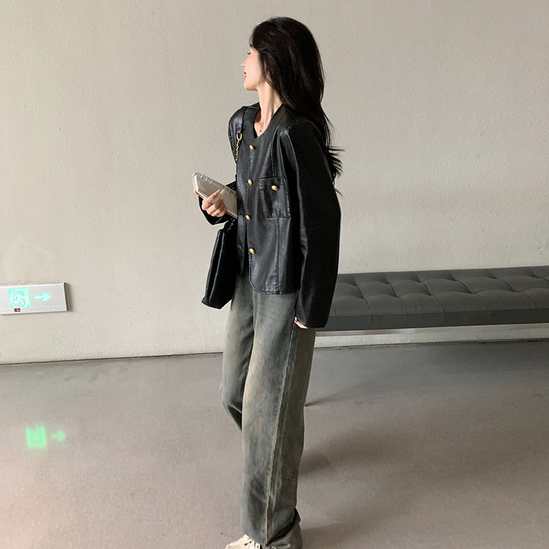 短款黑色皮衣8667P135控188,女装皮衣,2C182