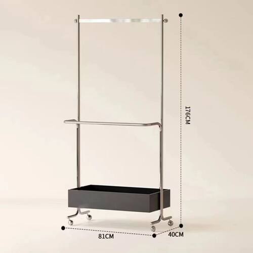 简约不锈钢立柱式移动双层衣帽架