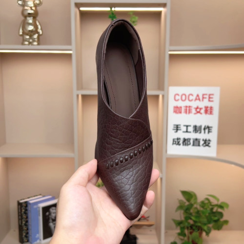 Cocafe春秋新款法式复古高跟鞋优雅百搭软底面真皮尖头中口单鞋女