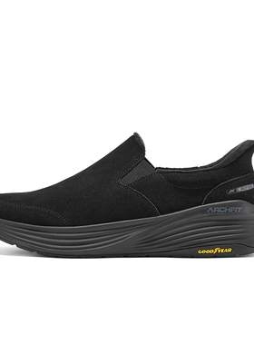 Skechers斯凯奇2025新款男士秋冬加绒轻量舒适一脚蹬健步鞋217008