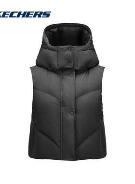 Skechers斯凯奇女士保暖连帽运动羽绒服外套背心  P424W183/03B6