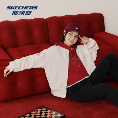 Skechers斯凯奇新年款女士秋冬季宽松棉外套针织裥棉外套L126W009