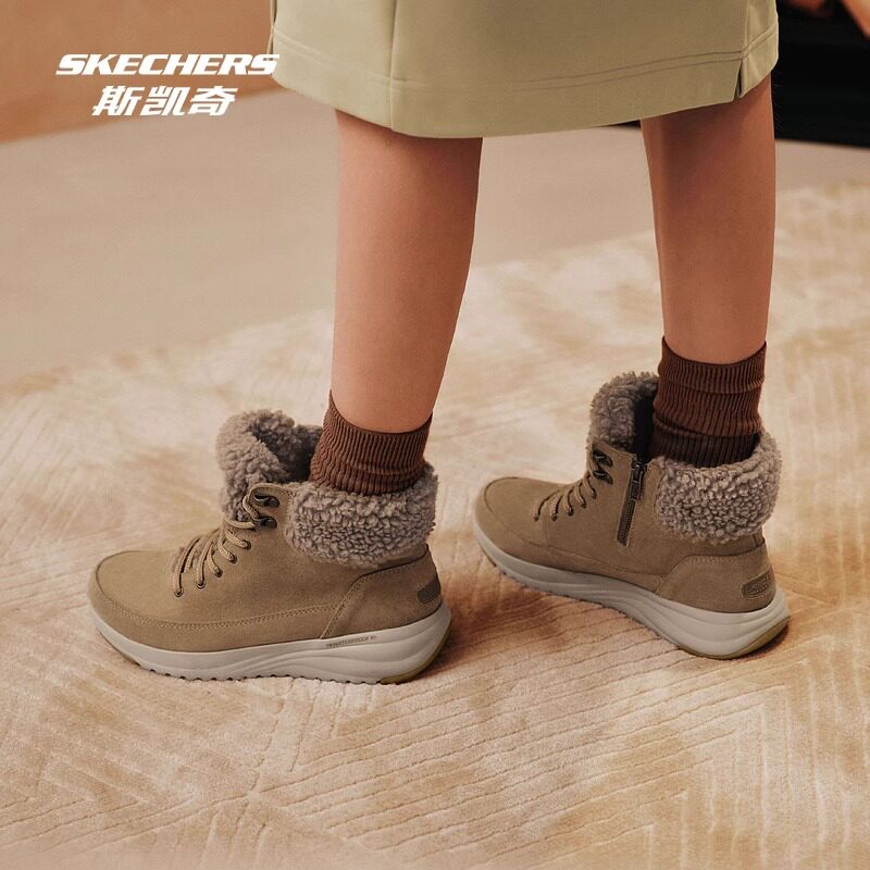 Skechers斯凯奇秋冬新款女士复古保暖雪地靴厚底中帮鞋靴144770C