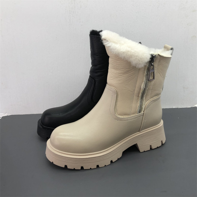 工厂直销2025冬款女鞋圆头厚底真皮防滑羊毛切西儿女靴短靴外贸鞋,女鞋,切尔西靴,淘宝优惠券,粉丝福利购,淘宝优惠卷