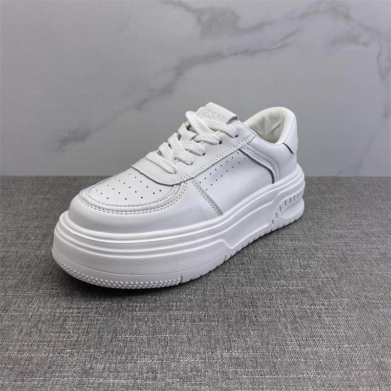 工厂直销真皮小白鞋女2025年新款圆头系带增高厚底百搭运动休闲鞋,女鞋,休闲板鞋,淘宝优惠券,粉丝福利购,淘宝优惠卷