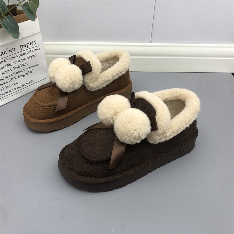 圆头毛毛球加绒保暖勃肯鞋女