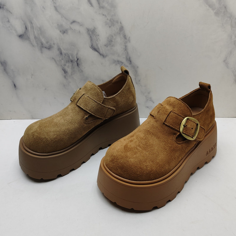 品牌撤柜2026春款复古风厚底勃肯鞋女魔术贴圆头增高舒适百搭单鞋