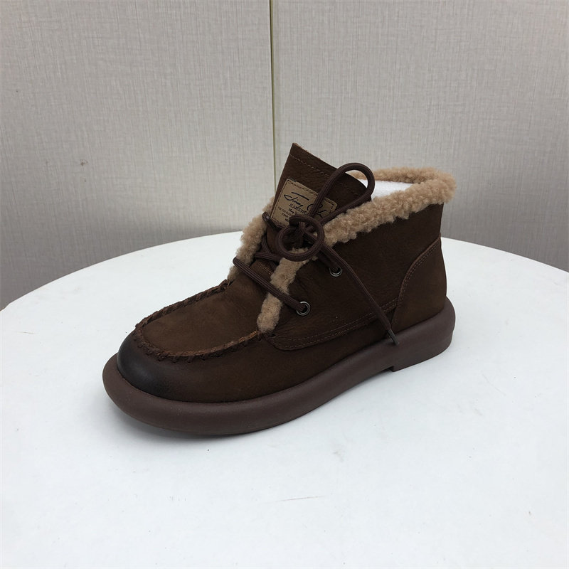 品牌撤柜2025圆头复古风加绒保暖系带短靴女冬季平底防滑靴马丁靴