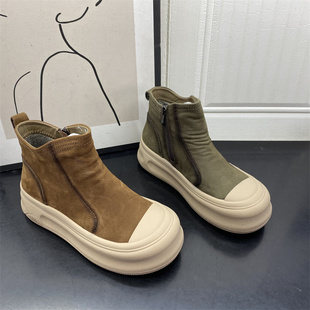 洋氣休閑鞋 工廠直銷2025冬款 女鞋 圓頭厚底韓版 防滑真皮女鞋