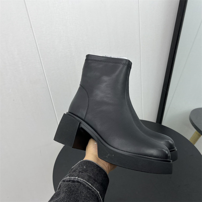 中跟牛皮加绒淑女气质百搭短靴