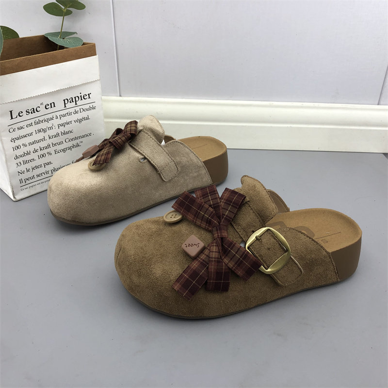 品牌撤柜2026休闲勃肯鞋女蝴蝶结包头半拖鞋平底舒适百搭外穿拖鞋