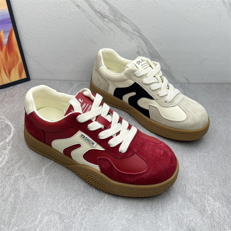 品牌撤柜2026拼色德训鞋女春季厚底圆头系带休闲运动鞋轻便真皮鞋,女鞋,时尚休闲鞋,淘宝优惠券,粉丝福利购,淘宝优惠卷