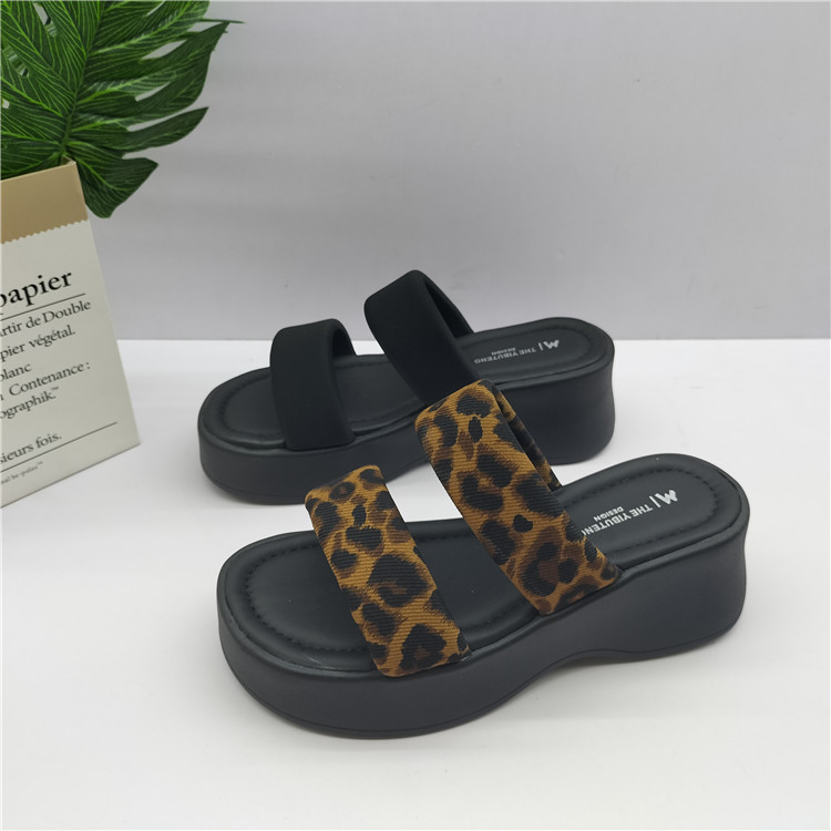 豹纹厚底增高女夏时尚一字拖