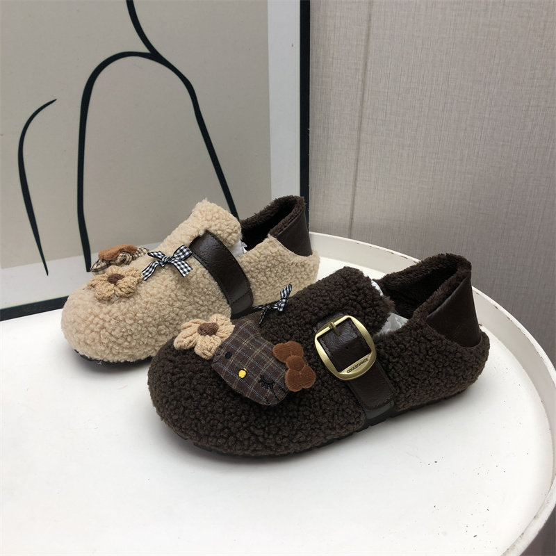冬季加绒毛绒勃肯女鞋
