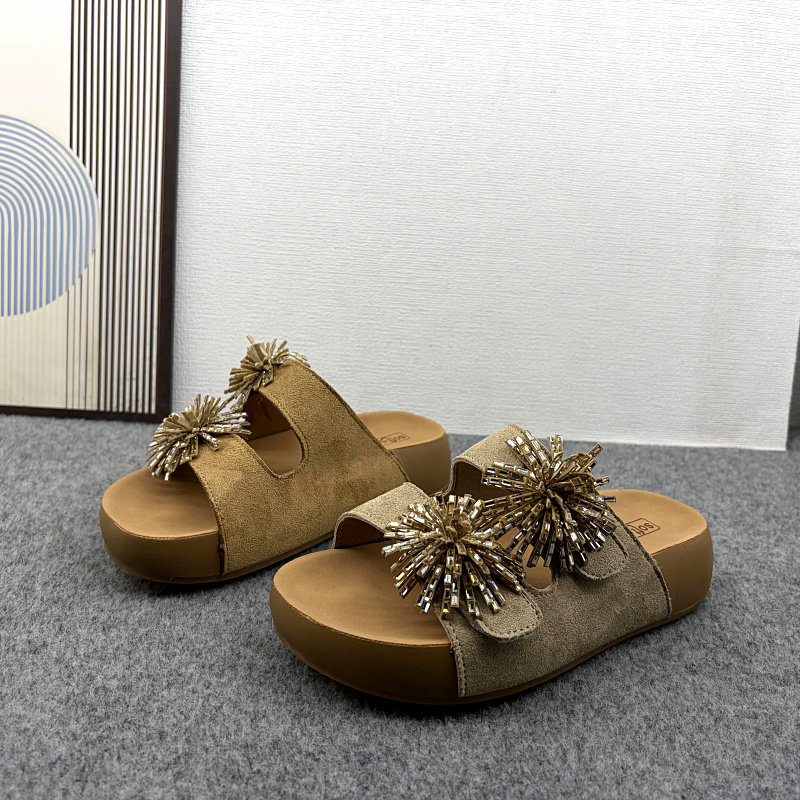 夏季水钻厚底魔术贴女款一字拖