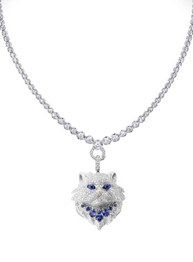 925银镀金吊坠高碳钻波斯猫项链