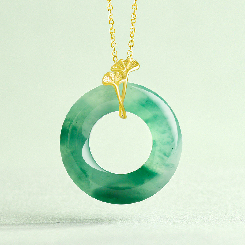 天然玉石翠绿S925银镶银幸玉环