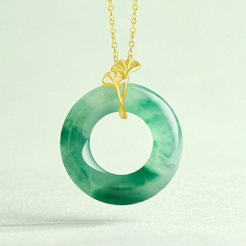 天然玉石翠绿S925银镶银幸玉环