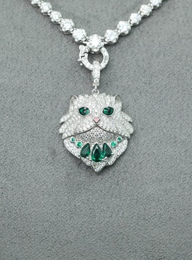 925银镀金高碳钻波斯猫吊坠