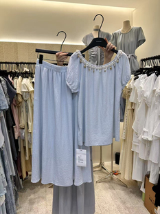复古短袖 半身裙两件套女2025夏季 法式 衬衫 潮 新款 宽松拼接流苏套装