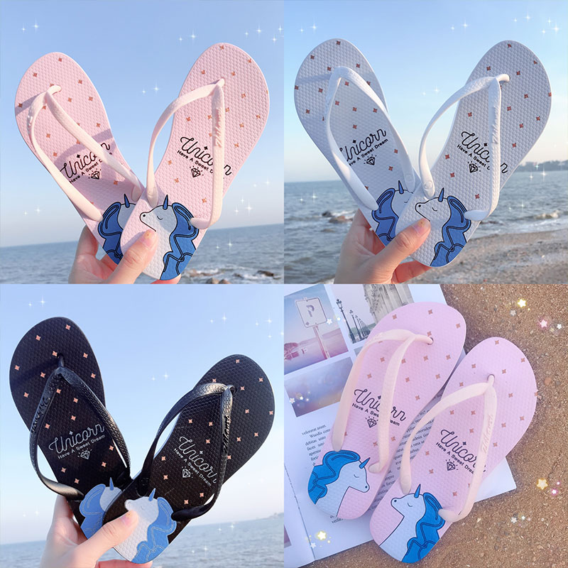 ins独角兽人字拖韩版卡通小清新平底沙滩拖鞋女学生夏季舒适凉拖在类目 女鞋, 拖鞋中 - 来自Buy2taobao.com提供专业的淘宝代购服务