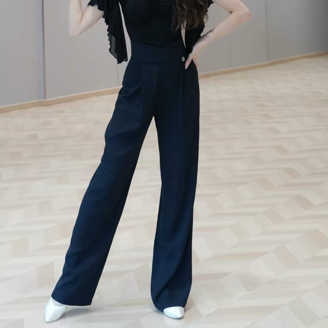 Min舞服jia摩登舞直筒裤国标舞裤高腰显腿长练功服裤子M07