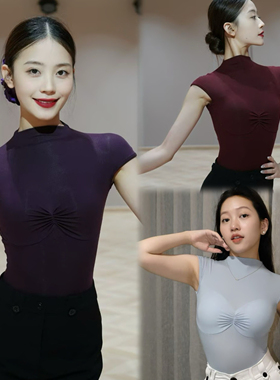 Loyal舞服坎袖连体衣含胸垫小飞袖上衣短袖练功服拉丁摩登舞服