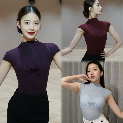 Loyal舞服坎袖连体衣含胸垫小飞袖上衣短袖练功服拉丁摩登舞服