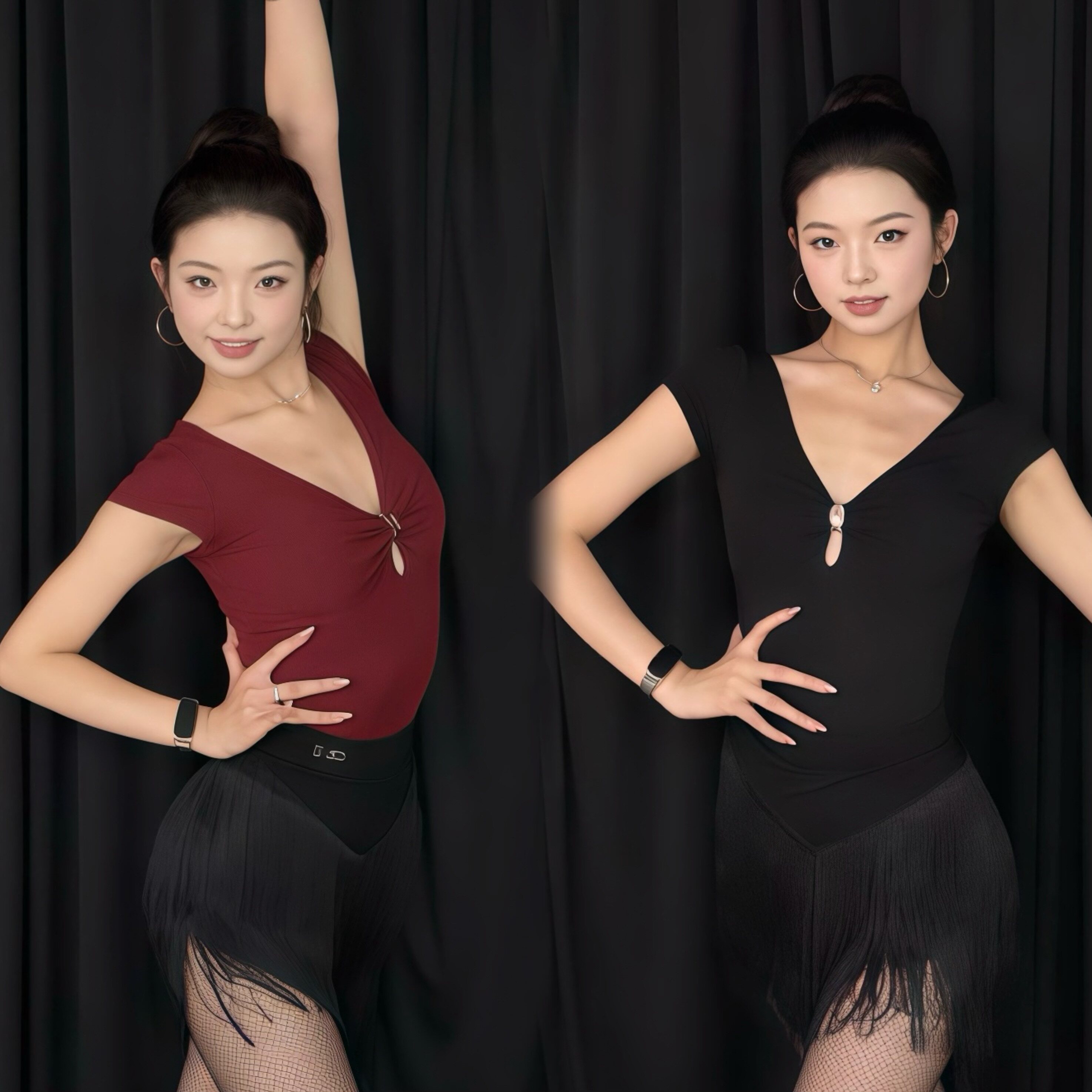 Min舞服KM短袖上衣V领连体衣飞袖体操服拉丁舞服摩登舞服