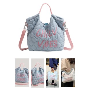 Bag Puffer Tote Embroi Lightweight Capacity Large Drawstring