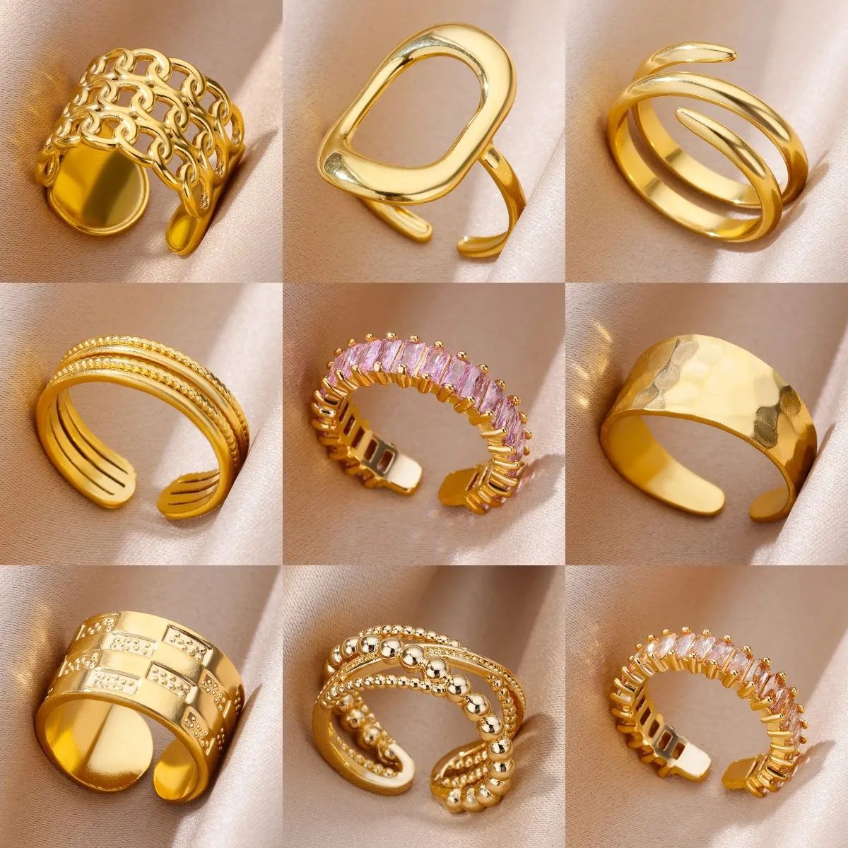 316L Stainless Steel Rings for Women Gold Color Never Fade L