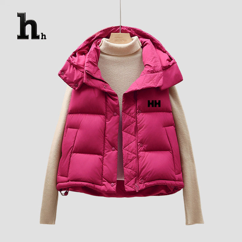 正品HH白鸭绒羽绒服女短款马甲2025秋冬坎肩可拆卸帽马夹外套