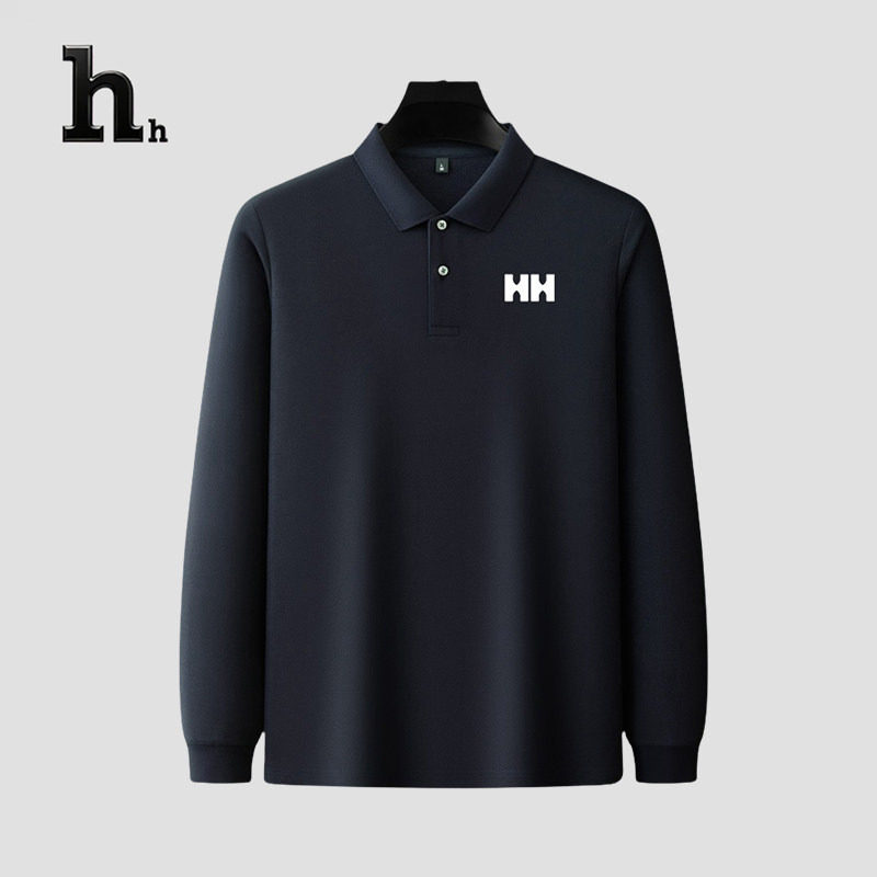 正品HH男士POLO衫奢侈品美式复古上衣服春秋商务翻领长袖T恤