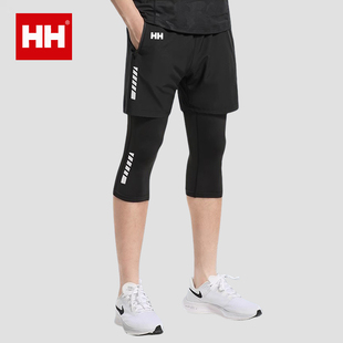 官方正品HH假两件篮球裤男士速干跑步骑行紧身七分裤运动短裤套装