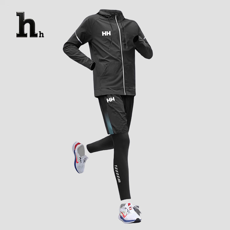 正品HH运动套装男跑步健身房衣服秋冬季速干衣装备训练骑行服