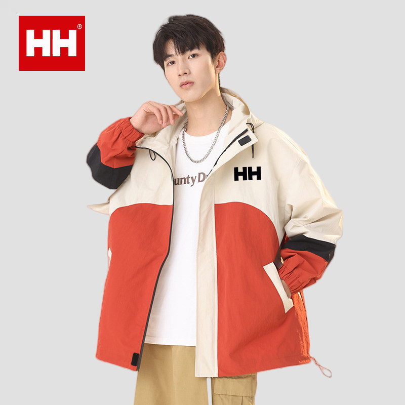 官方正品HH拼色连帽风衣外套男款春秋款户外男士拼接冲锋衣夹克潮