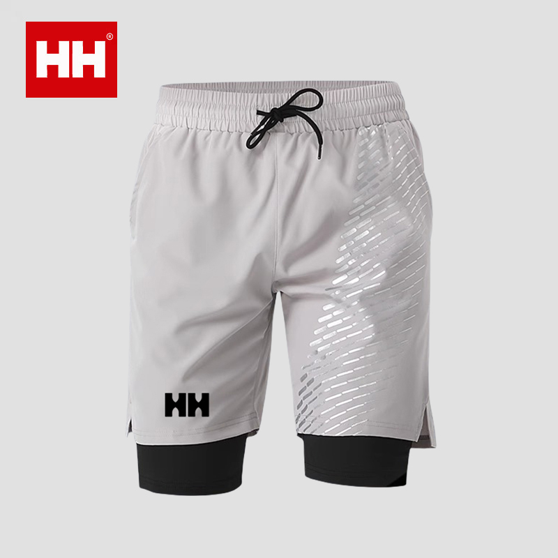 官方正品HH跑步短裤男夏季运动健身假两件五分裤骑行速干内衬双层
