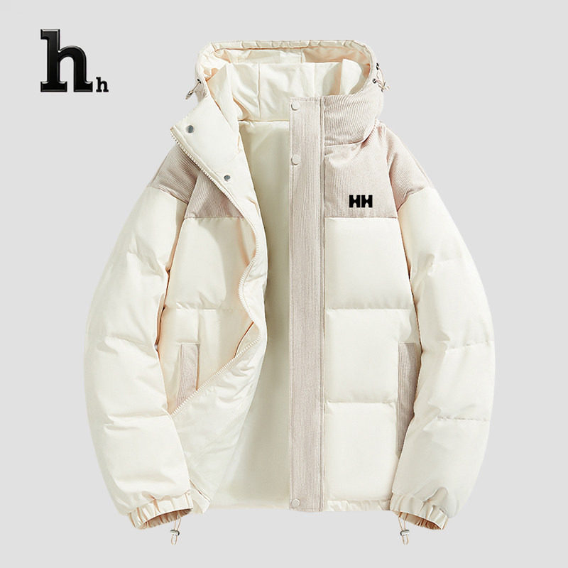 正品HH轻薄羽绒服女冬季2025新款加厚保暖拼接连帽情侣面包服