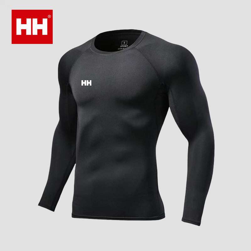 官网正品HH运动长袖紧身衣男士跑步训练打底衣防晒速干透气健身衣