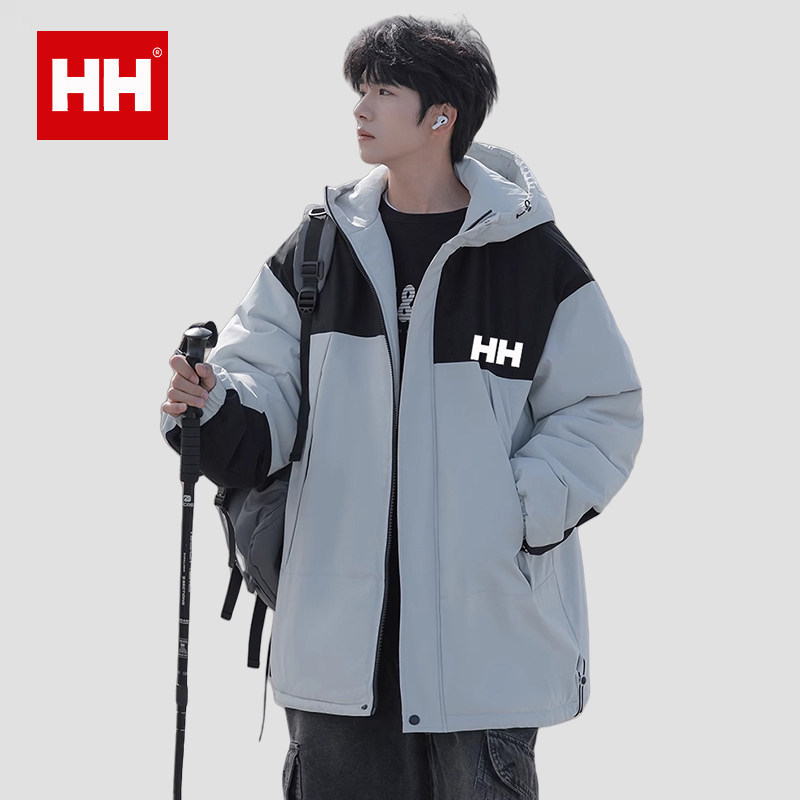 官方正品HH户外拼色冲锋衣棉服男士秋冬加绒加厚连帽棉衣棉袄外套