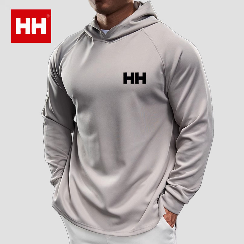 官方正品HH长袖连帽男运动健身透气弹力肌肉卫衣T恤美式纯色薄款