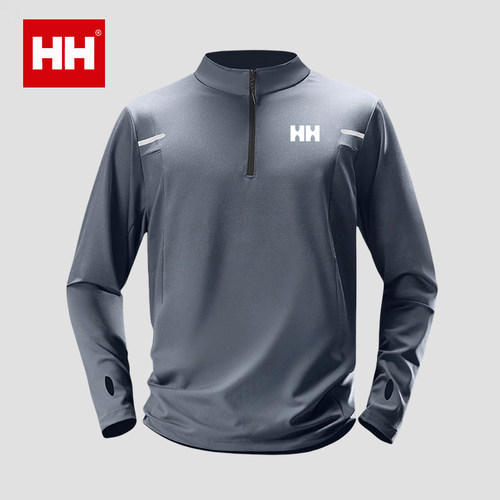 正品HH速干t恤男半拉链跑步训练服运动长袖登山健身骑行上衣