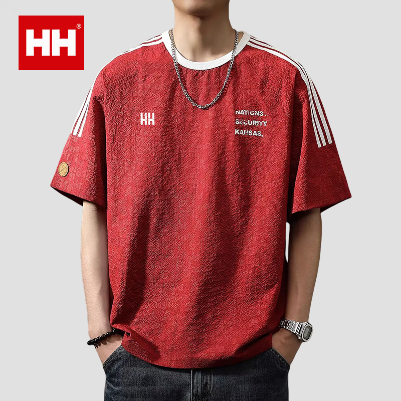 官方正品HH冰丝凉感速干泡泡纱短袖t恤男夏宽松印花圆领薄款半袖