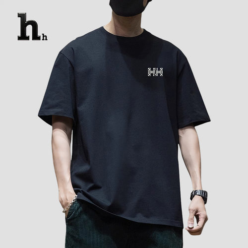 正品HH夏季纯色短袖T恤男士半袖衣服宽松大码通勤打底体恤衫